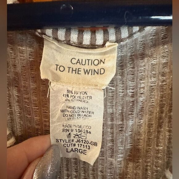 Caution to the Wind Taupe & White Stripe Cap Sleeve Tie Front Mini Dress - Picture 2 of 3